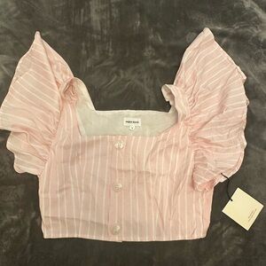 Super down Pink and white striped button blouse